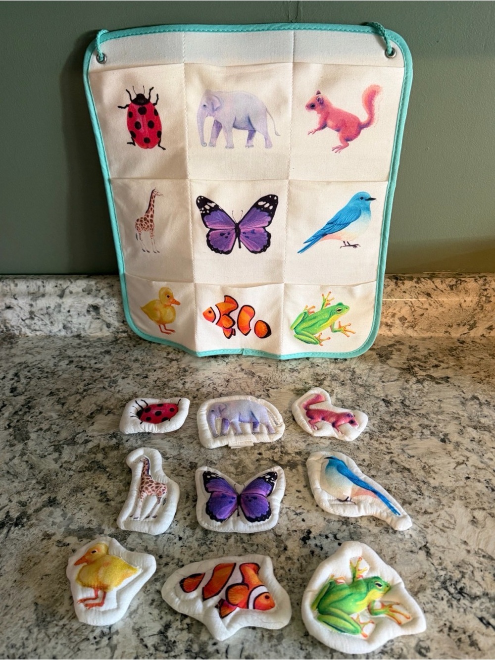 Interactive Animal Match Panel - Teal Trim Multicolor
